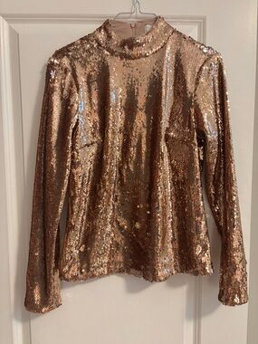 Ted Baker Rose Gold Sequin Mock-Neck Top